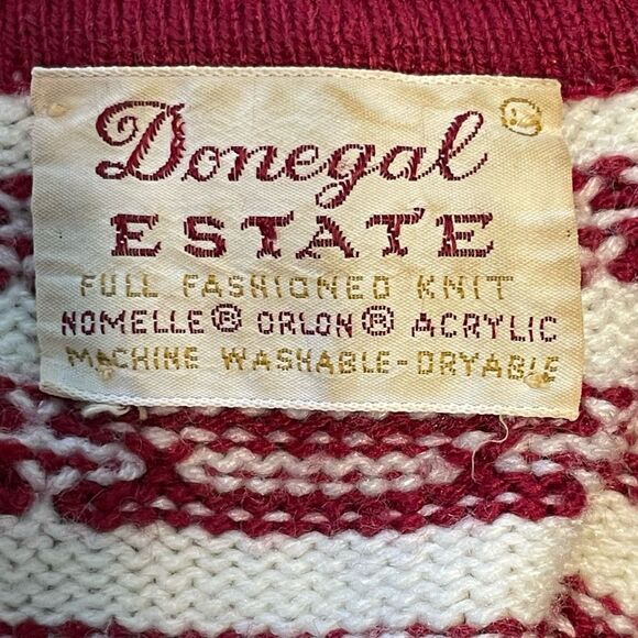Vintage 70s Donegal Pointed Collared Sweater Burgundy Cream Knit Pattern L - Picture 5 of 6